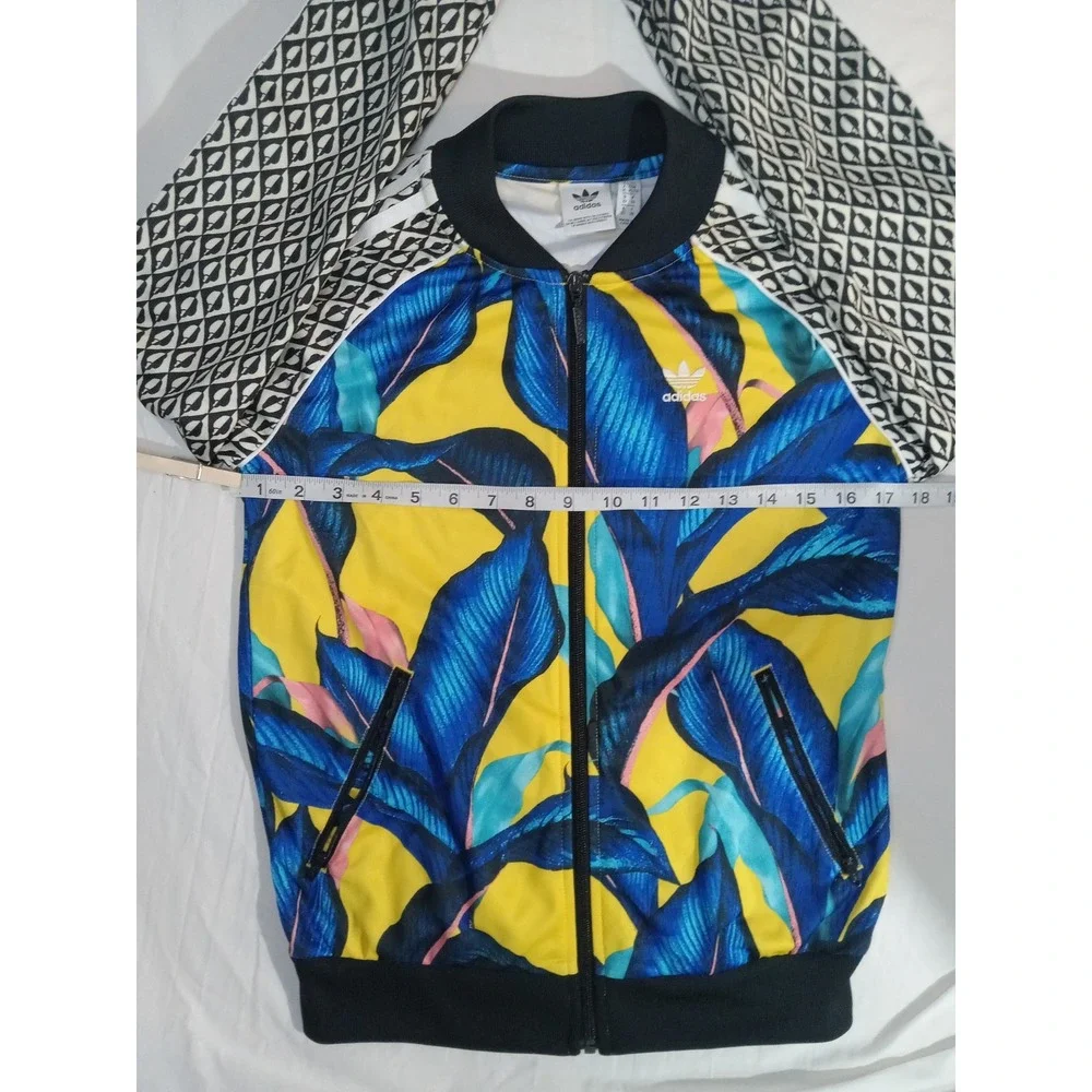Adidas X Farm Rio Limited Edition Track Jacket Size XS Tropical Blue Yellow Leaf